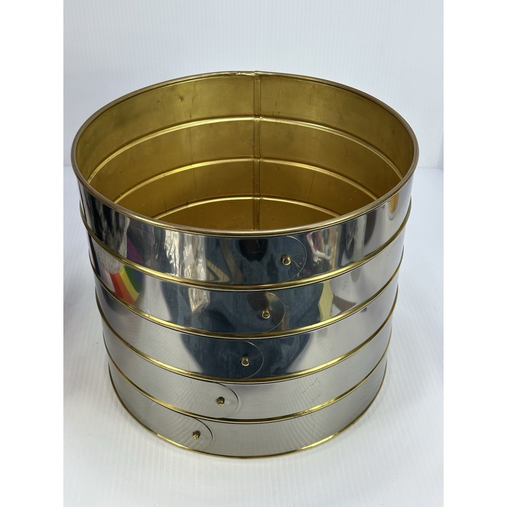 VTG Ash Bucket Planter Stainless Steel Bands Over Brass‎ Made in England Regency